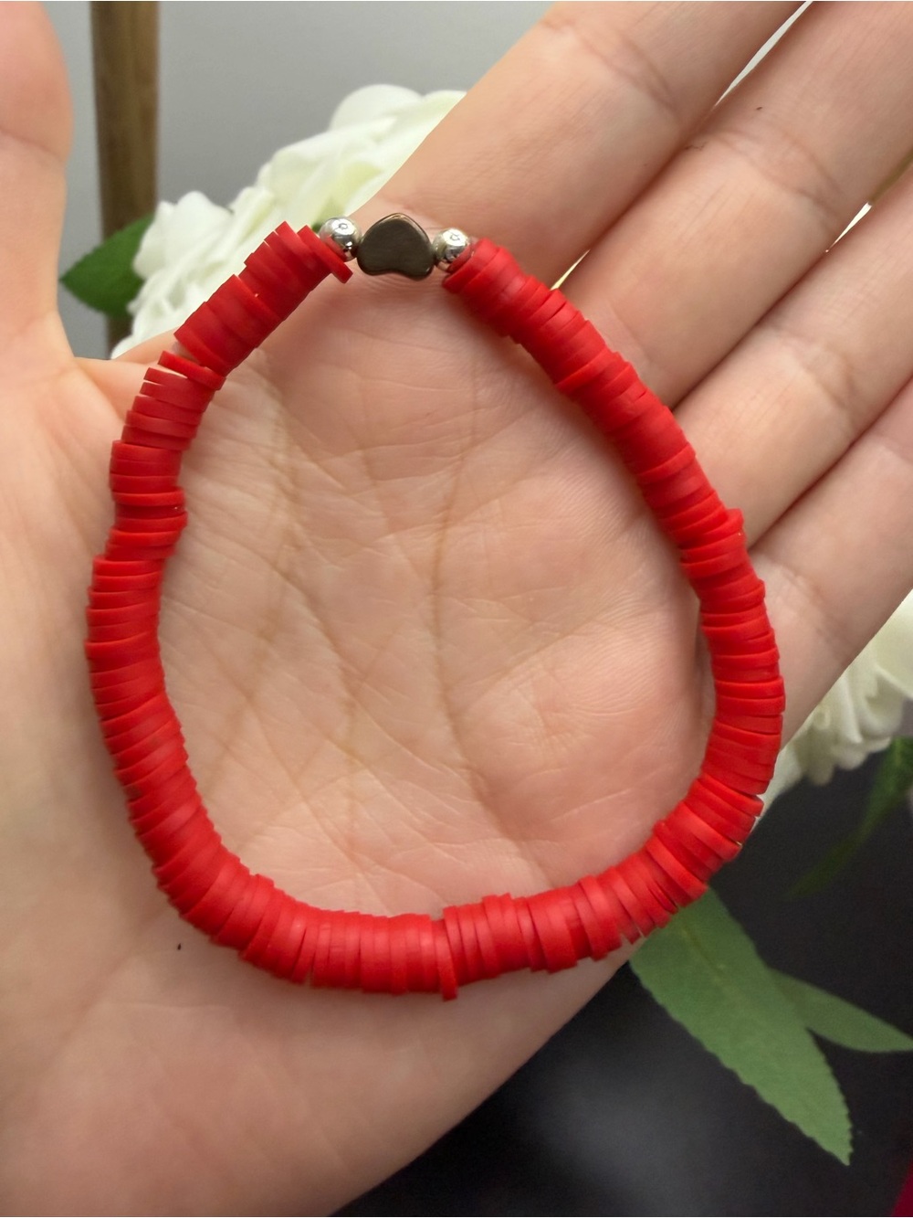 Red Heart-Clasp Beaded Bracelet - Women Jewelry